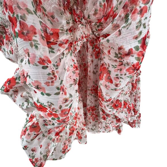 MISA Darla Dress Small Red Floral Ruffle Mini Off Shoulder Poppy Floral - Picture 8 of 11